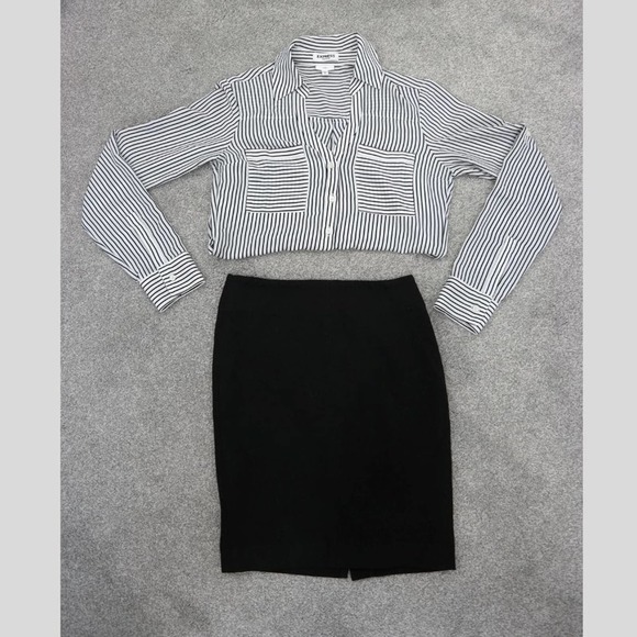 Loft Petite, 00P, High Waisted, Above the Knee, Black, Pencil Skirt - Picture 1 of 4